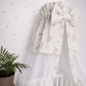   Baldachin babaágy fölé 180×130 cm – bézs szivárványos macis