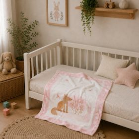   Cangaroo Little Friends sherpa babatakaró 80×110 cm – erdei rókicás, rózsaszín