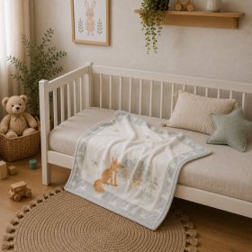   Cangaroo Little Friends sherpa babatakaró 80×110 cm – erdei rókicás, szürke