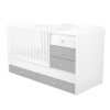 Timba Erik 70×120 cm kombinált kiságy 5 fiókkal – fehér/ezüst, pelenkázós és junior ággyá alakítható kivitel