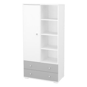   Timba Erik 1 ajtós, 2 fiókos, polcos szekrény – fehér/ezüst, tágas babaszoba tároló