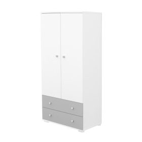   Timba Erik 2 ajtós, 2 fiókos szekrény – fehér/ezüst, tágas babaszoba tároló