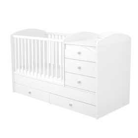   Timba Felix 70×120 cm kombinált kiságy 5 fiókkal – fehér, pelenkázós és junior ággyá alakítható kivitel