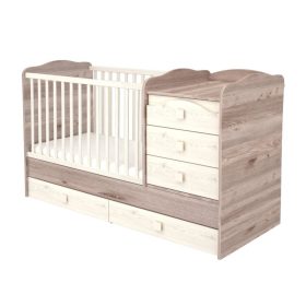   Timba Viki 70×120 cm kombinált kiságy 5 fiókkal – krém/fűz, pelenkázós és junior ággyá alakítható kivitel
