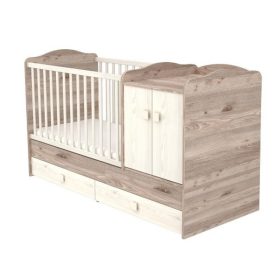   Timba Viki 70×120 cm kombinált kiságy 2 ajtóval és 2 fiókkal – krém/fűz, pelenkázós és junior ággyá alakítható kivitel