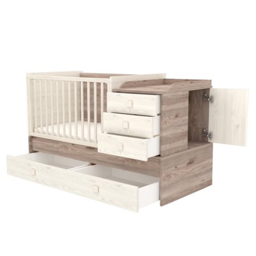Timba Viki 70×120 cm multikombi kiságy – krém/fűz, pelenkázós és junior ággyá alakítható, extra tárolóval