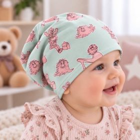 Trottyos babasapka 44 cm – Pom-Pom és Picur, menta/púder