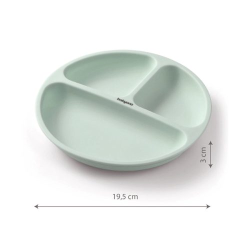 BabyOno szilikon tapadó aljú háromrekeszes tányér – menta, bababarát etetőtányér