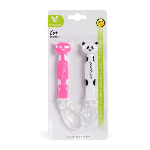 Szilikon kanál szett 2 db-os Panda pink/fehér
