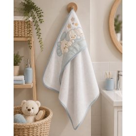   Kapucnis babatörölköző 70×70 cm – kék, puha pamut frottír fürdető törölköző