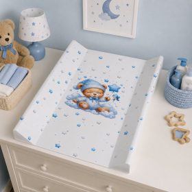 Felhős maci merev peremes pelenkázólap 70×50 cm – kék