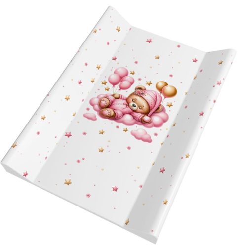 Felhős Maci merev peremes pelenkázólap 70x50 cm – rózsaszín, felhőn alvó maci mintás pelenkázó feltét
