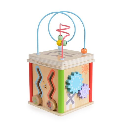 Moni Toys fa activity kocka órával – többfunkciós fejlesztő játék babáknak
