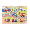TOOKY Toy fogantyús fa puzzle járművek 9 db – készségfejlesztő kirakó babáknak