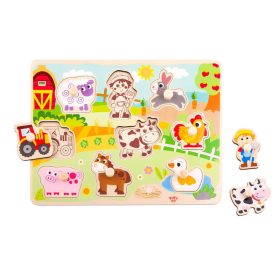   TOOKY Toy fogantyús fa puzzle farm állatok 10 db – készségfejlesztő kirakó babáknak