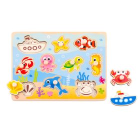   TOOKY Toy fogantyús fa puzzle tengeri állatok 10 db – készségfejlesztő kirakó babáknak