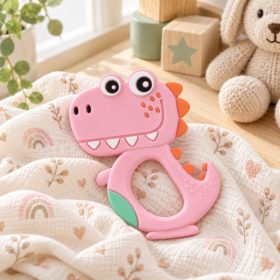 Baby Care szilikon rágóka – Dino Lucky Pink