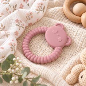Lorelli Panda természetes szilikon rágóka – Deep Pink