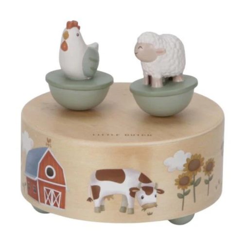 Little Dutch Little Farm mozgó figurás zenedoboz – fa zenélő bébijáték