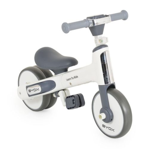 BYOX Learn to Ride 2 az 1-ben mini futóbicikli és 3 kerekű tricikli – összecsukható, fehér, első lámpával