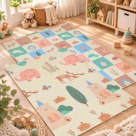   Moni Toys XPE ÚJ pasztell összecsukható játszószőnyeg 120×180 cm – Forest / elefántos, puha és biztonságos játékfelület