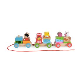   Moni Toys Fa Állatos Kisvonat – 39 cm, Farm témájú építőkockákkal