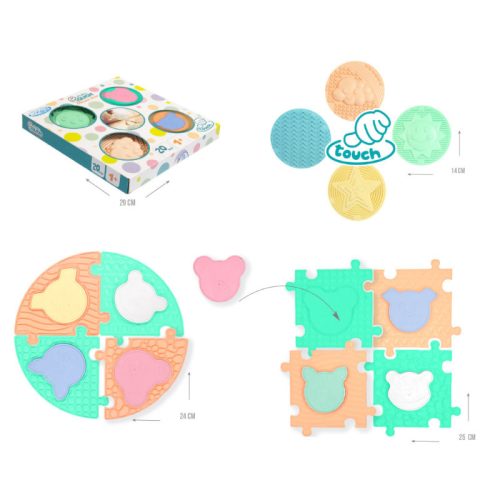 MOCHTOYS érzékszervi fejlesztő kerek tapilapok és puzzle - pasztell