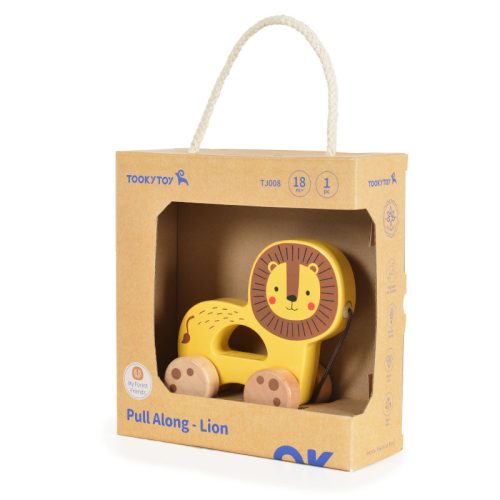 Tooky Toy fa húzható oroszlán – sárga fejlesztő bébijáték