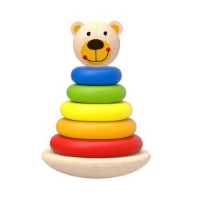   TOOKY Toy fa toronyépítő maci – Montessori színes karikás fejlesztő játék babáknak