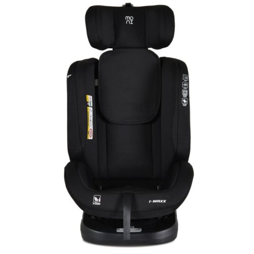 Moni i-MAXX forgatható autósülés ISOFIX rendszerrel (40–150 cm) – fekete, 2 plüss játékkal és kényelmi párnával