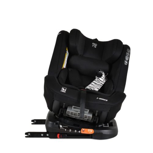 Moni i-MAXX forgatható autósülés ISOFIX rendszerrel (40–150 cm) – fekete, 2 plüss játékkal és kényelmi párnával